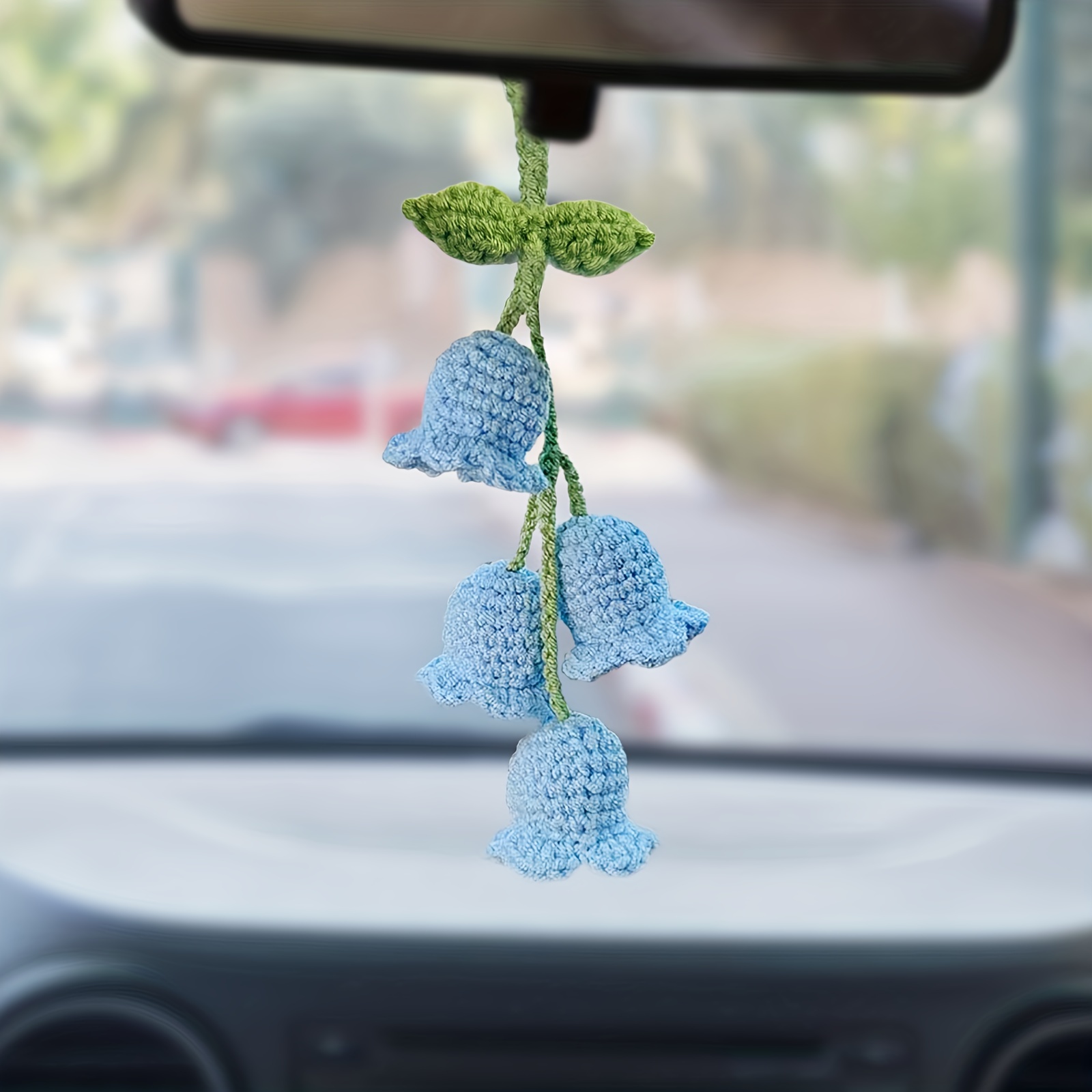Cute Potted Plants Crochet Car Mirror Hanging Accessories Cute Car  Accessories for Women Men Handmade Knitted Rear View Mirror Accessories Car