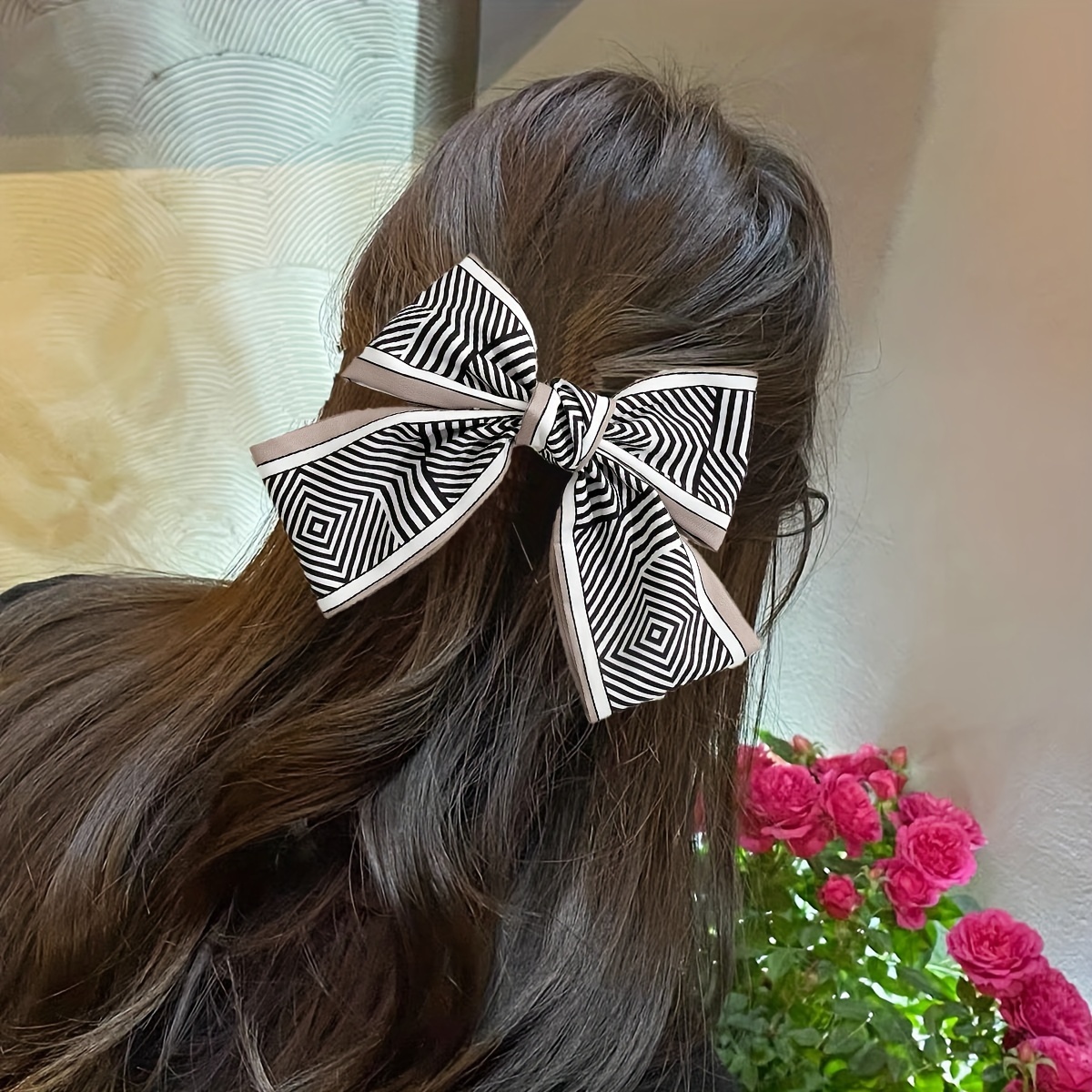 Cute Elegant Vintage Bow Hair Clip Black White Pattern - Temu