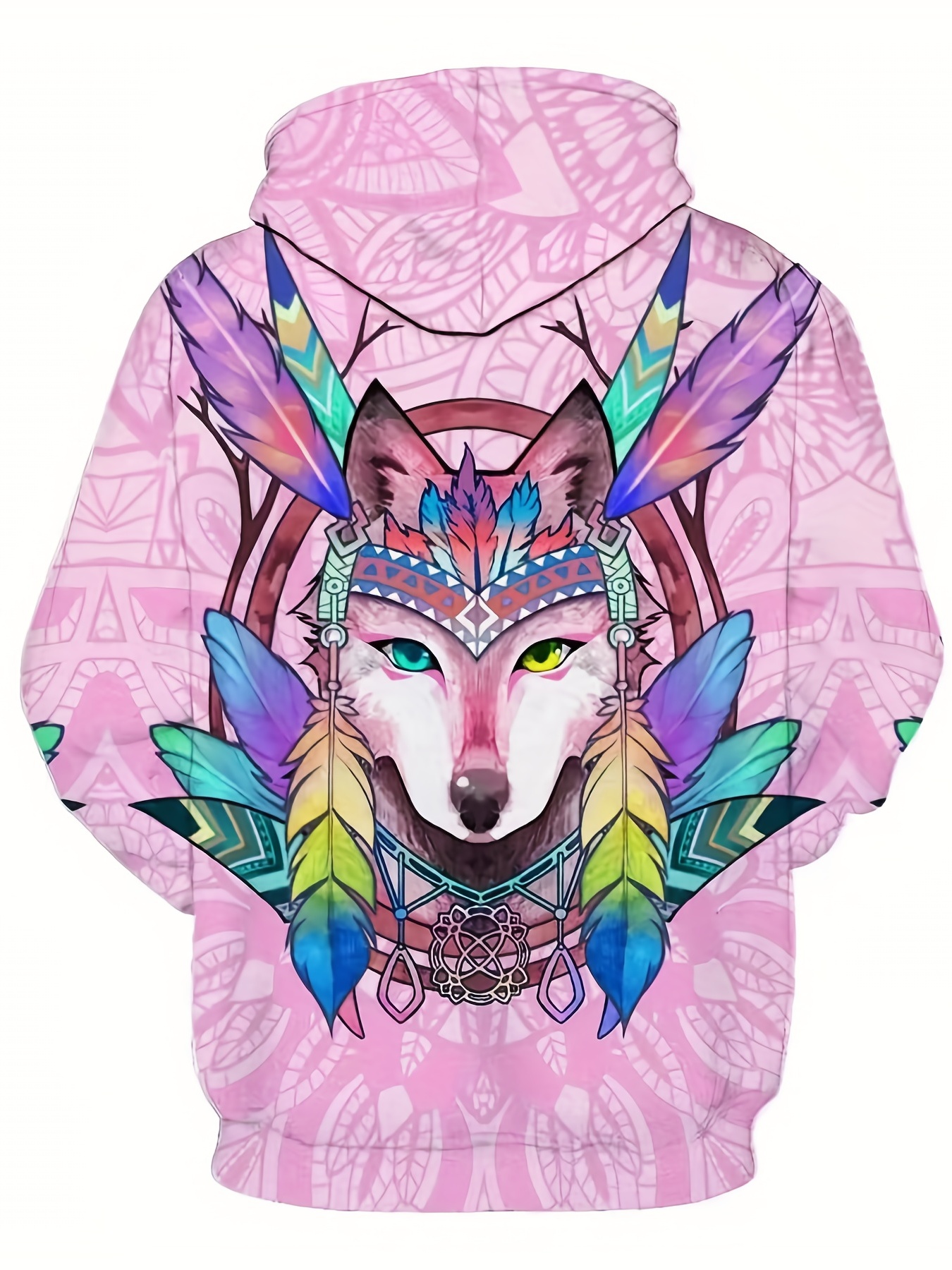 Men's Wolf Graphic Hoodie Active Slightly Stretch Breathable Hooded Sweatshirt
