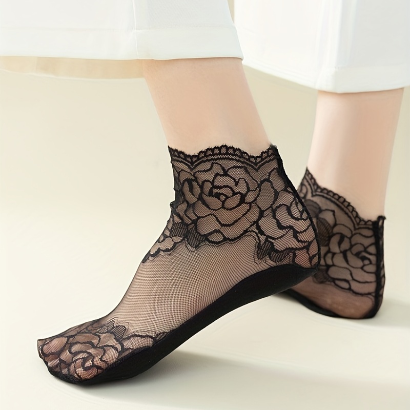 Floral Lace Short Socks Lightweight Breathable Sheer Ruffle - Temu