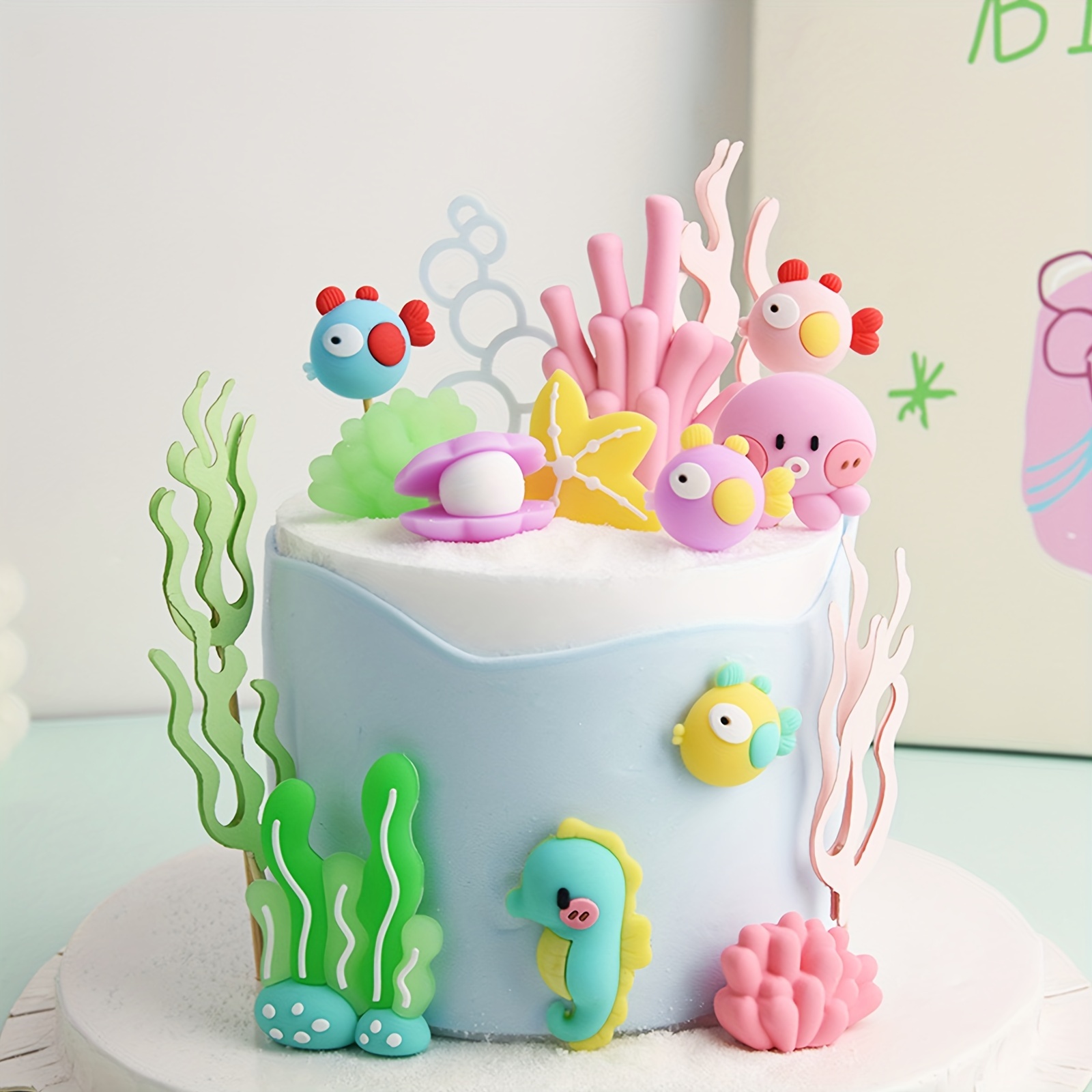 Ocean Themed Cake Decoration Soft Rubber Ornaments Small - Temu