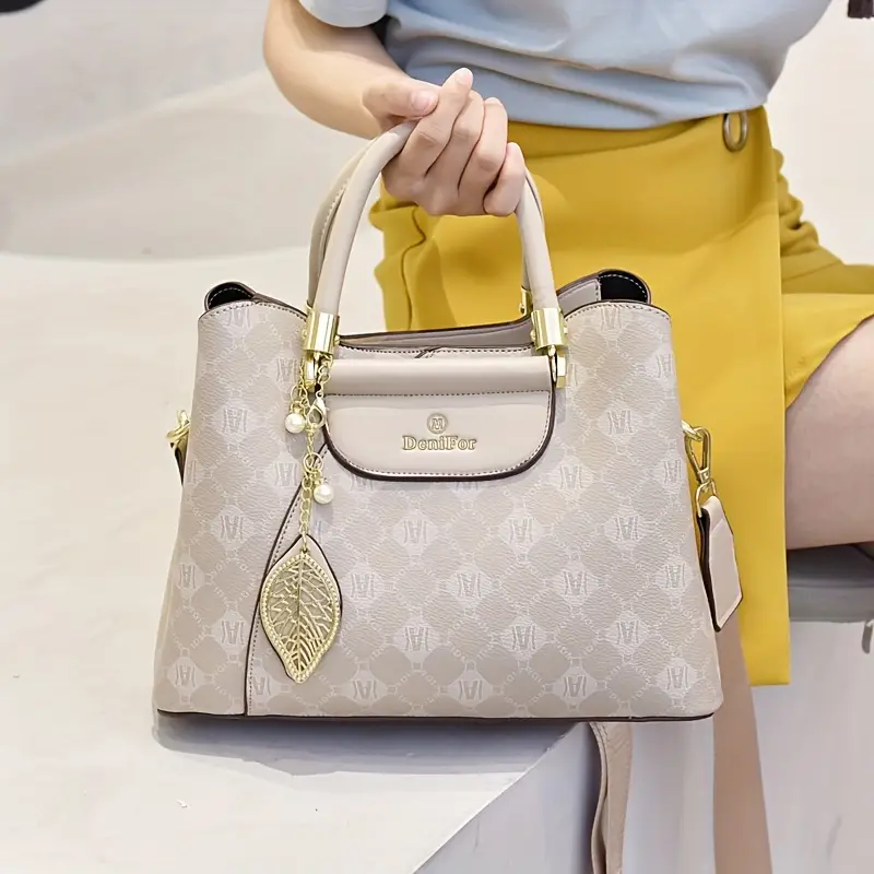 Fashion Top Handle Satchel, Elegant PU Tote Bag, Women's Casual Handbag, Shoulder Bag & Purse,Temu