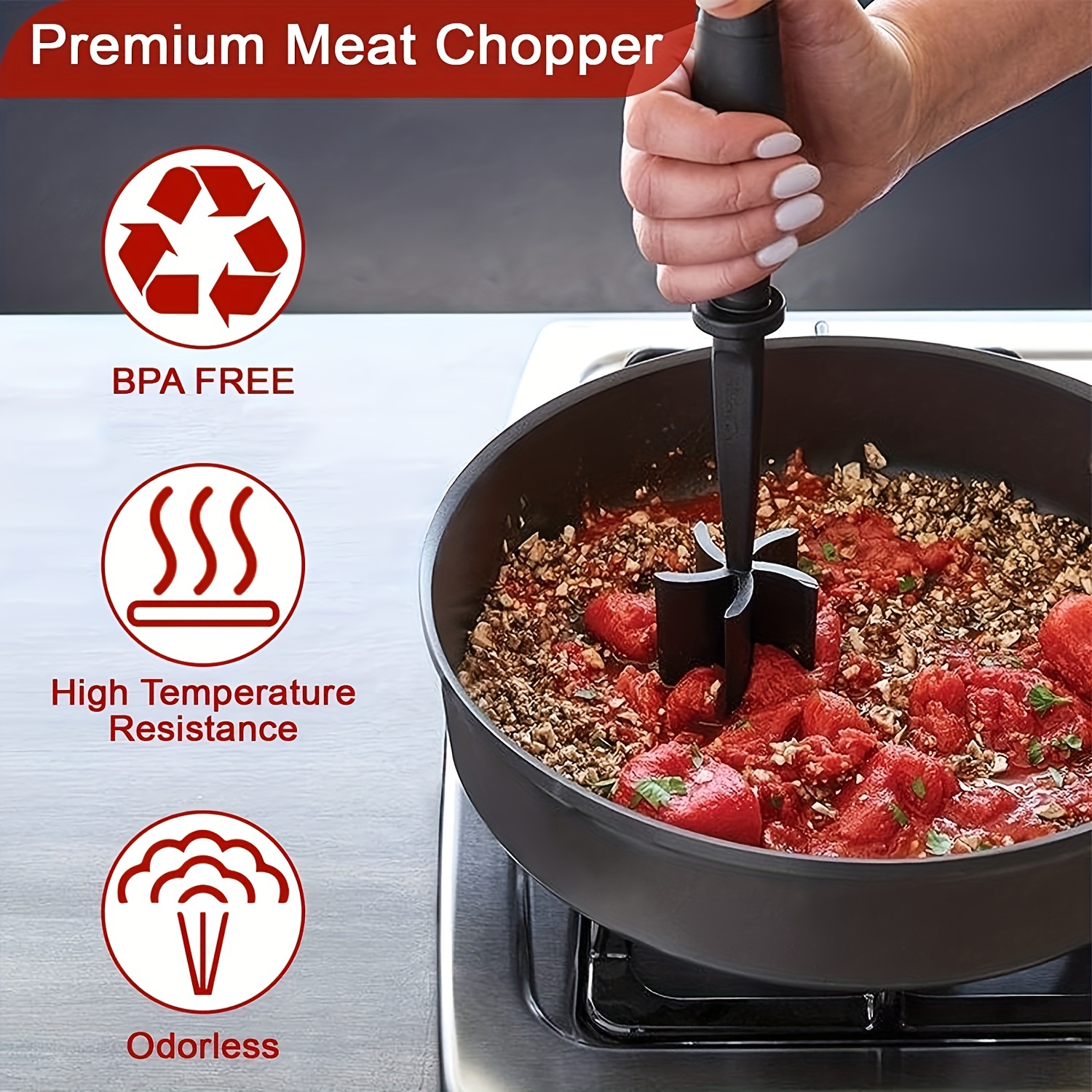 Meat Chopper 5 Curve Blades Ground Meat Masher Tool Heat Resistant