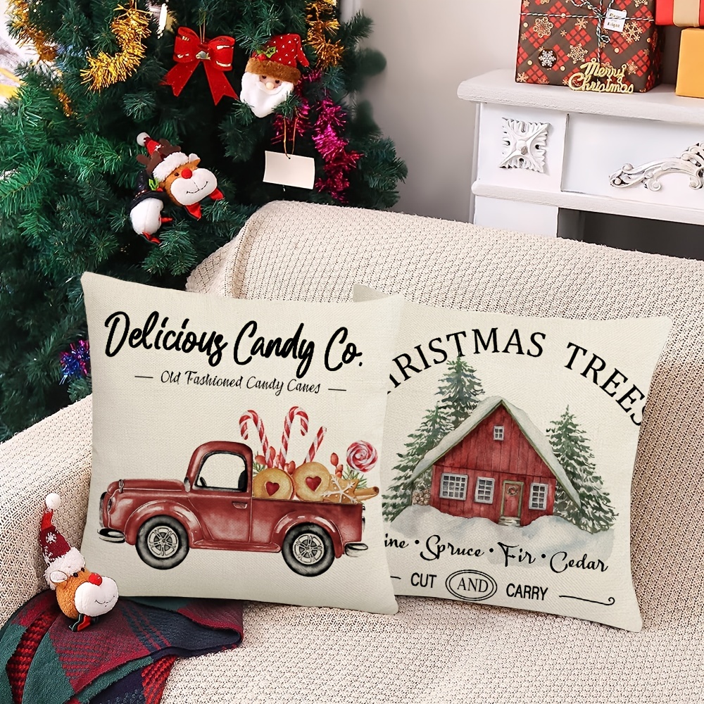 Pillow with red truck and hot sale christmas tree