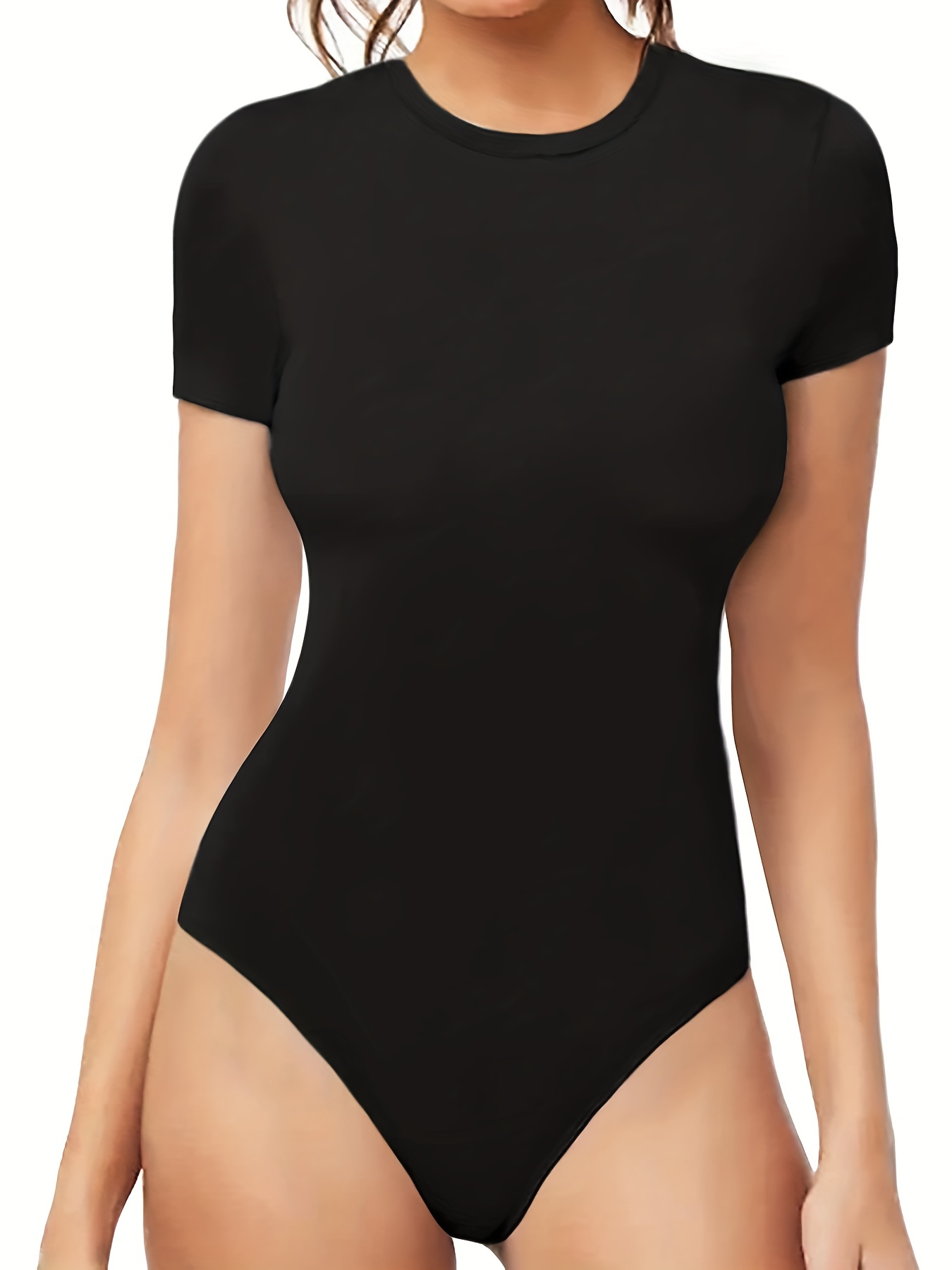 Solid Scoop Neck Bodysuit Sexy Slim Short Sleeve Summer One - Temu
