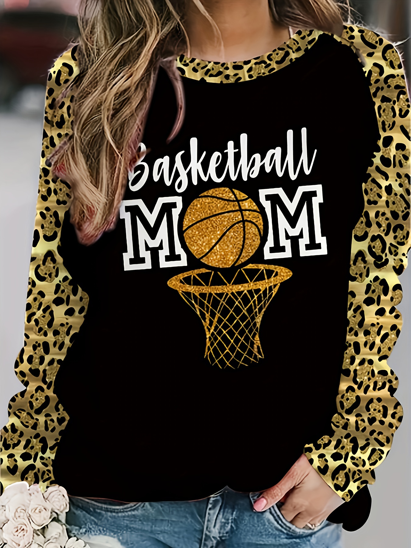 basketball mom print pullover sweatshirt casual long sleeve Temu - Main Image
