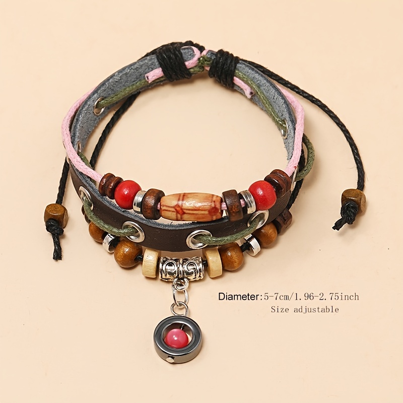 Square Shape Stone Beaded Bracelet Multilayer Braided Pu - Temu