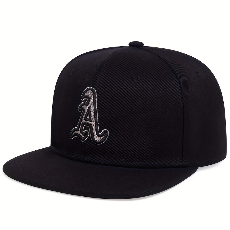 

Gothic A Embroidery Snapback Hat Black Flat Brim Hip Hop Baseball Cap Unisex Casual Adjustable Dad Hat For Women Men