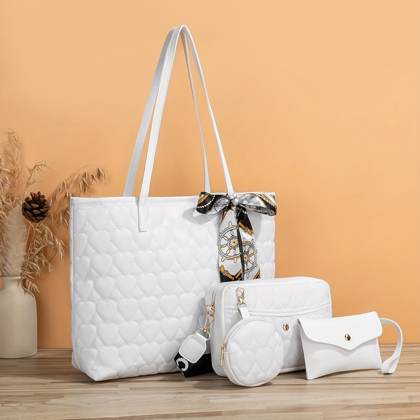 White Purse for Women 3pcs Set Small Shoulder Bag Mini Clutch