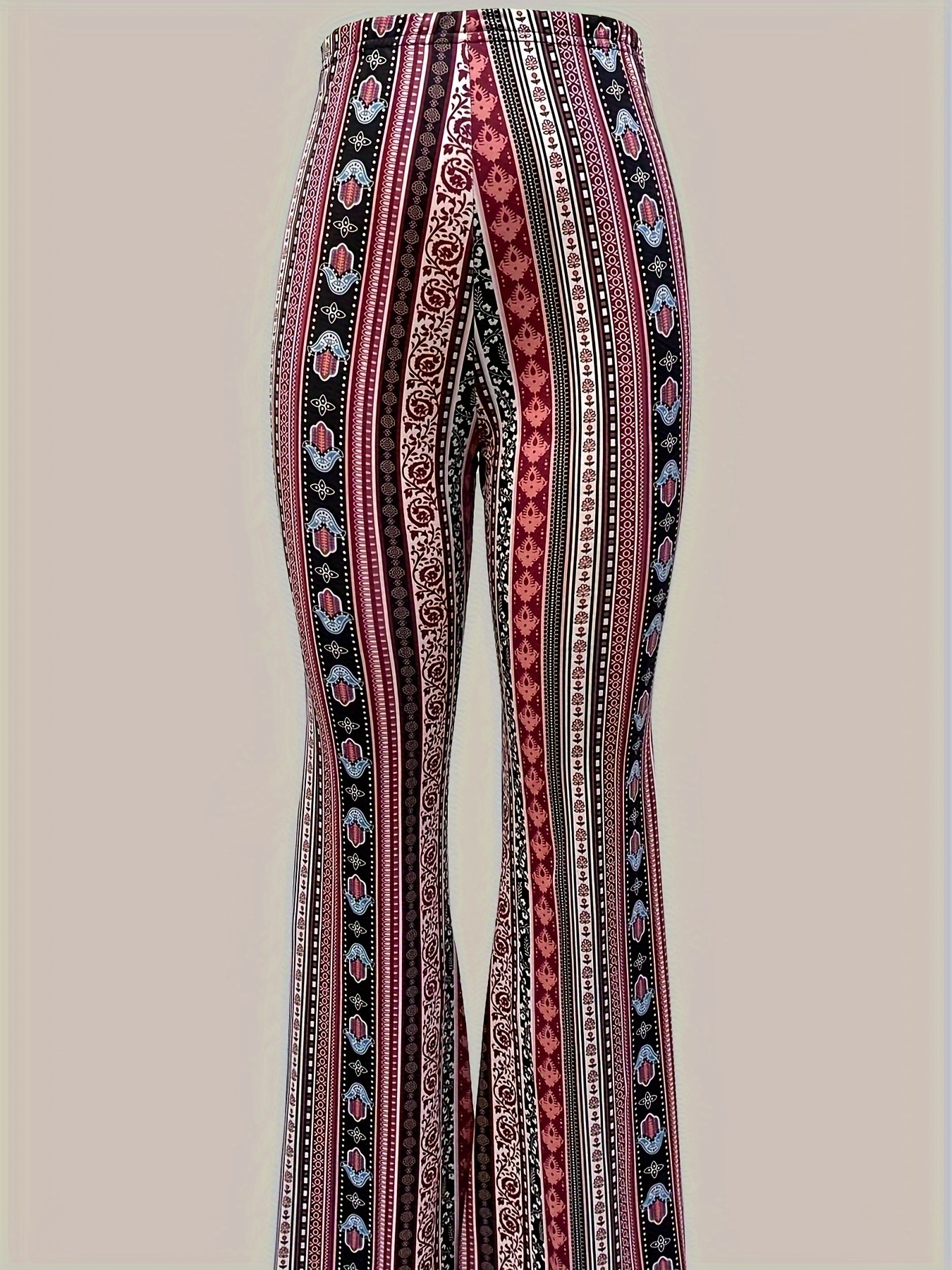 Womens Vintage Colorful Floral Print Skinny Long Pants High Waist