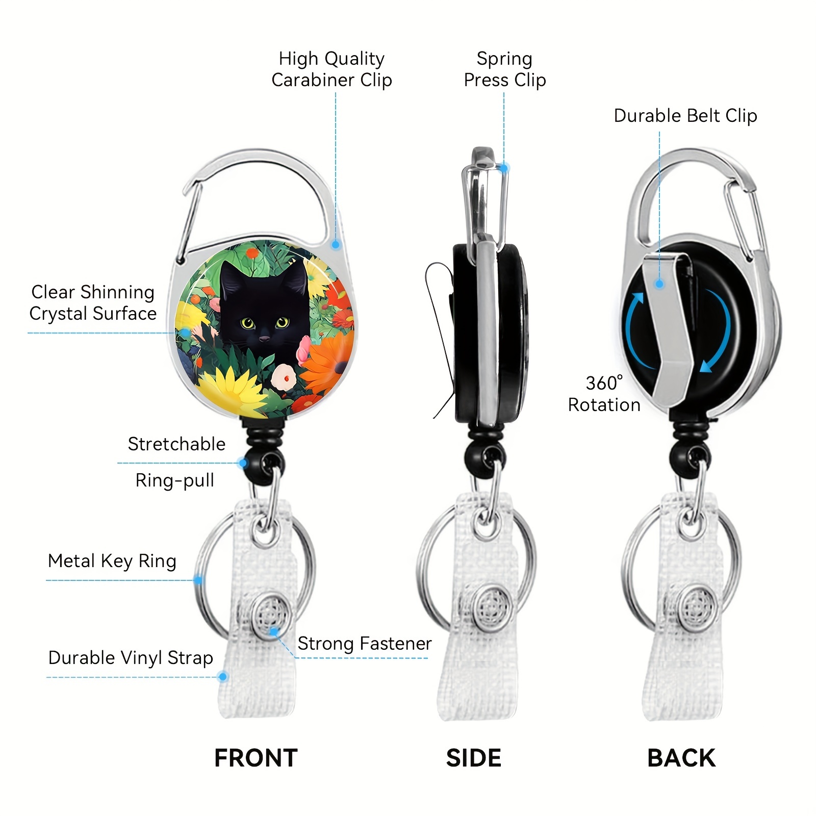  Cat Dog Badge Reels Holder Retractable Keychain Heavy Duty  with ID Clip for Nurse Key Card Name Tag Cute Dog Paw Medical Work Office  Key Retractor Leash Metal Carabiner Belt