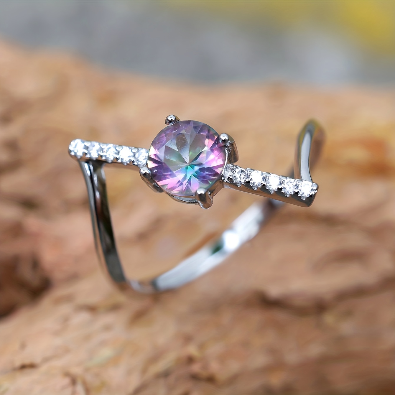 Sterling Silver Pearl & Cubic Zirconia Ring - Multi-Row Diamond Design For Women