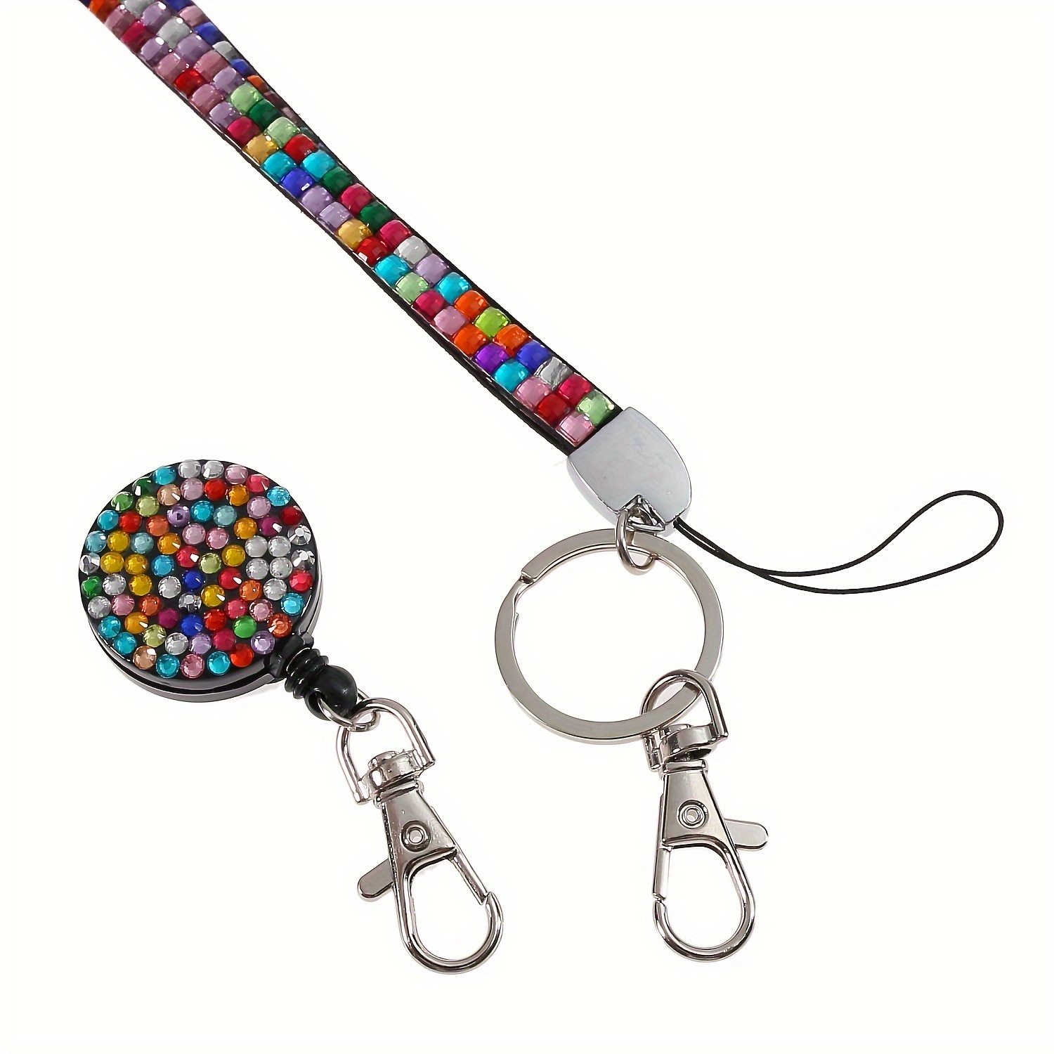 Multicolor Retractable Bling Crystal Rhinestone Lanyard Neck Strap