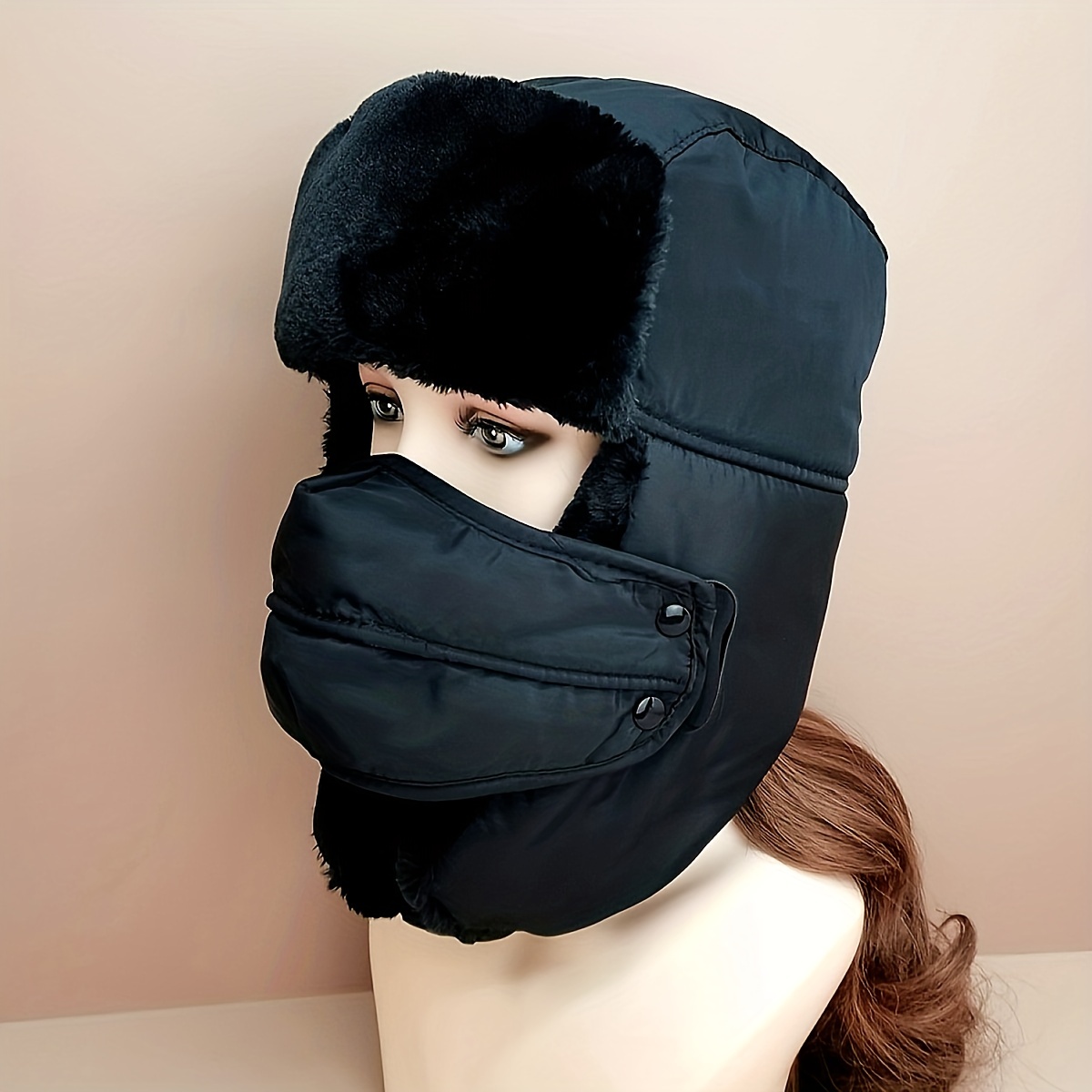 Winter Warm Bomber Hat Mask Set Unisex Thick Fleece Trapper - Temu