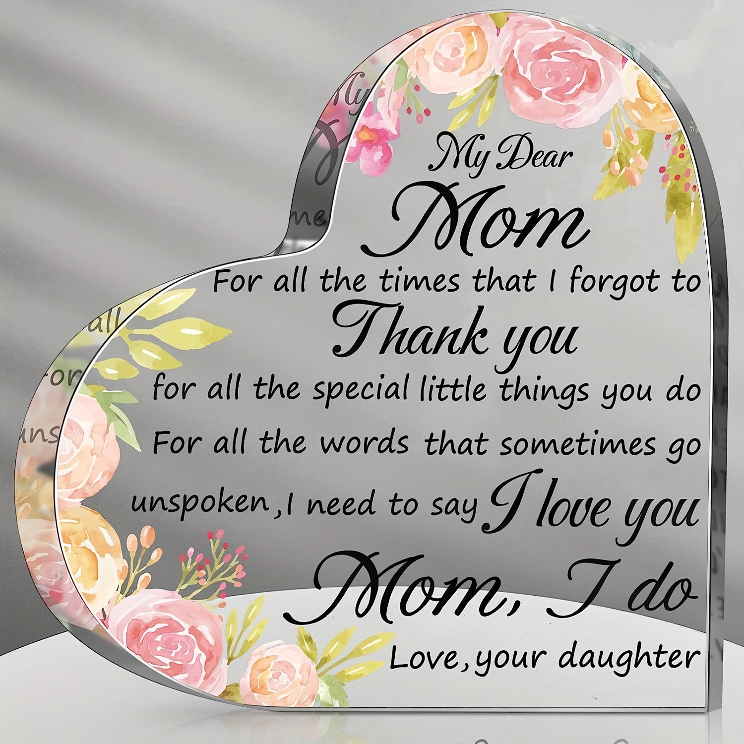 

1pc, Birthday Gifts For Mom Acrylic Heart Sign Mom Gifts From Daughters Mothers Day Gifts Flowers Plaque Thankful You Mom Grateful Gift For Mom Holiday Mother Birthday