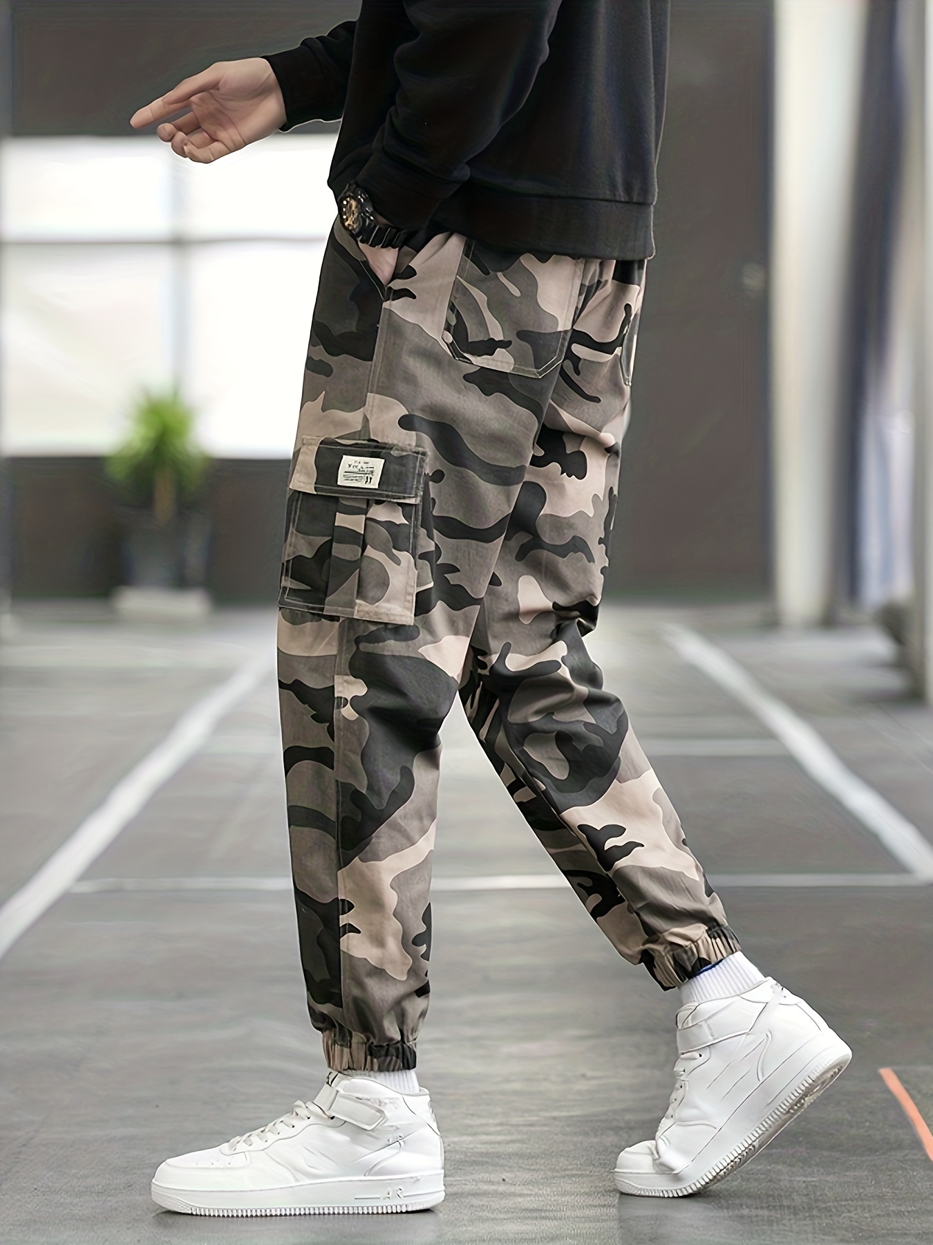 Cotton Trendy Camouflage Cargo Pants Men's Camo Multi Flap - Temu Canada