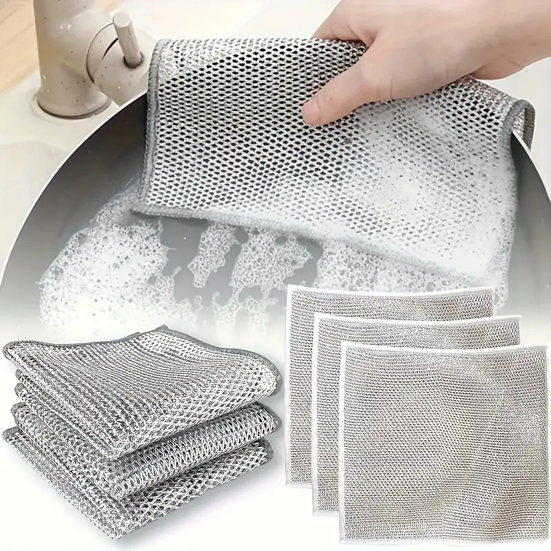 6 12pcs new multifunctional non scratch wire dishcloth restaurant multipurpose wire dishwashing rags for wet and dry scrubs cleans for dishes sinks counters stove tops details 0