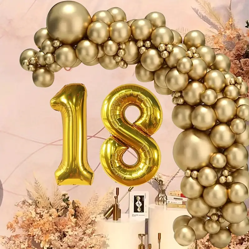 86pcs, Kit De Guirlande D'arche De Ballons Dorés Métalliques Avec Ballon En  Feuille Numéro 18, Décorations De Fête D'anniversaire 18 Ans, Décorations D' anniversaire, Décorations De Célébration, Décorations Intérieures Et  Extérieures - Temu