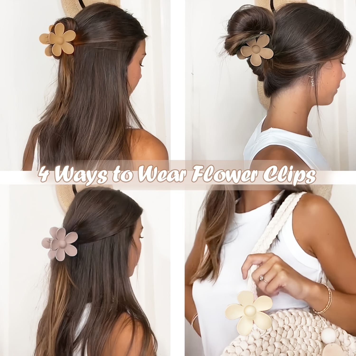 8 Piezas Pinzas Pelo Mujer con Forma de Flor,Pinzas Pelo Grandes Mujer  Antideslizantes,Pinza Pelo Flor Mate,Pinza de Pelo de Flores,Flower Claw