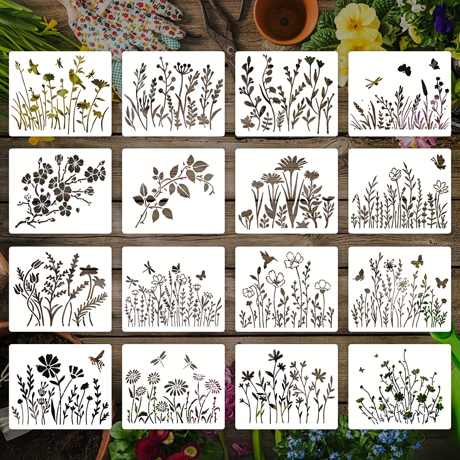 Flower Grass Painting Stencils Reusable Drawing Stencils For - Temu