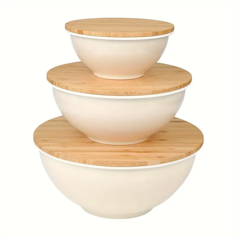 Salad Mixing Bowls With Lids Large Mixing Bowls Set Bamboo - Temu