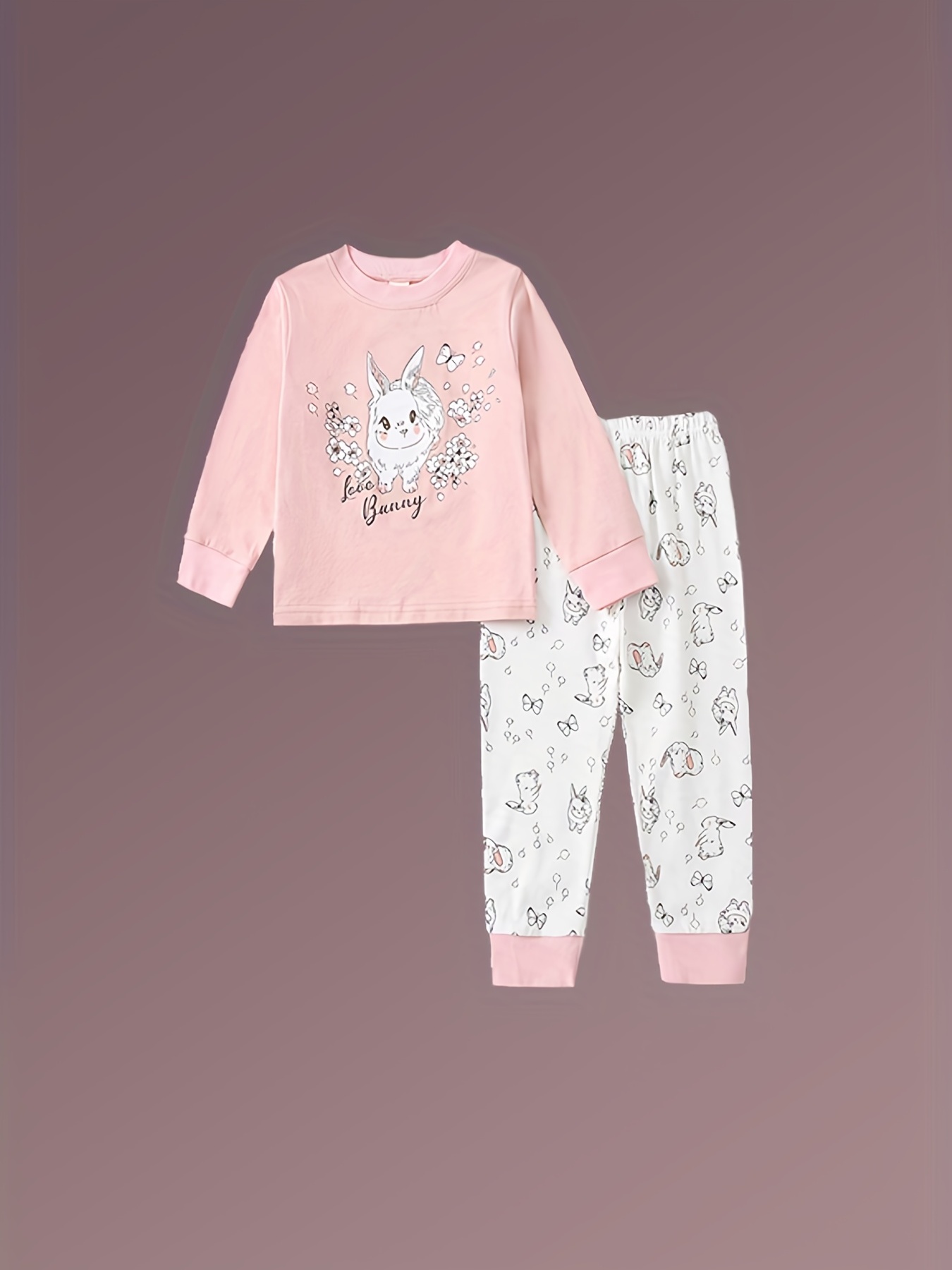 Toddler Girls Cute Deer Overall Floral Print Pajama Set Long Sleeve Crew  Neck Comfy Loungewear For All Seasons