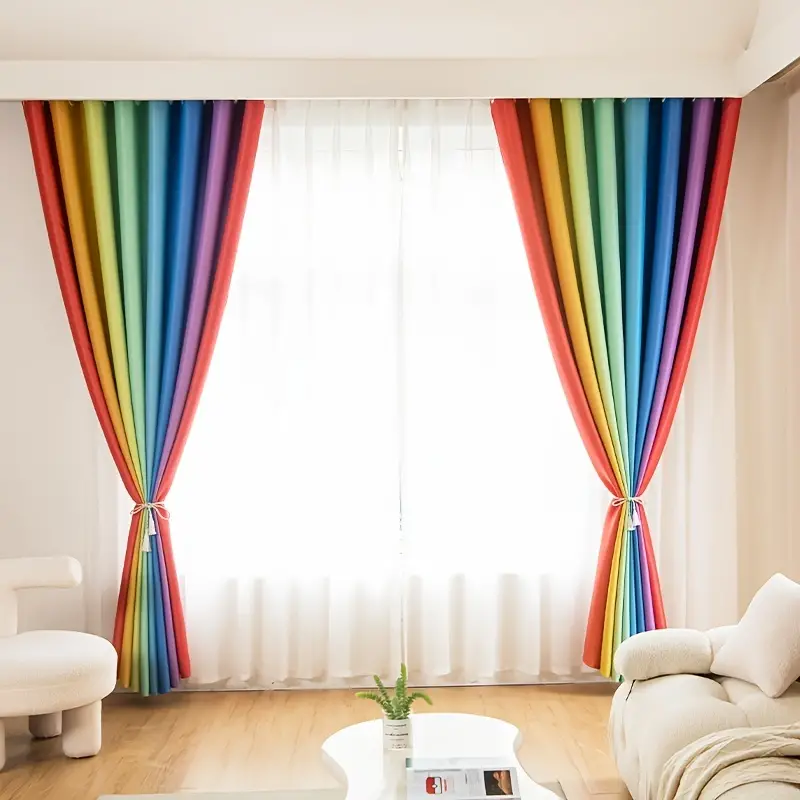 Colorful Rainbow Sheer Curtains For Bedroom Classroom And Temu