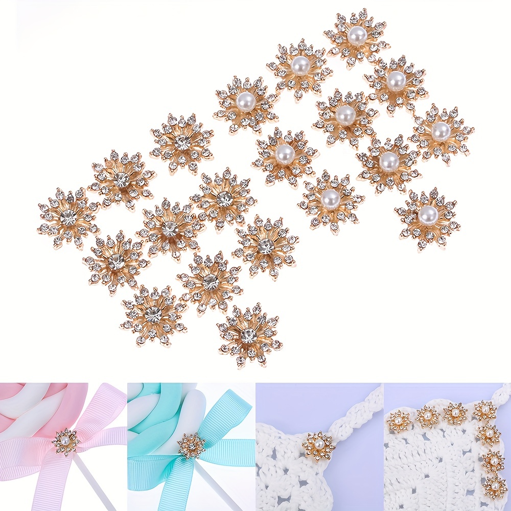 

10pcs Rhinestone Snowflake Cabochon Metal Vintage Buttons For Clothing Flatback Plating Pearl Diy Craft Apparel Sewing