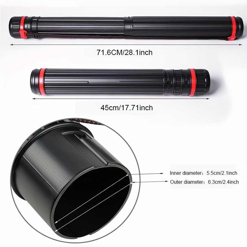 Black Plastic 17.5 x 2.5 Diameter Telescoping Document and Poster Storage  Transit Tube w/Nylon Carrying Strap (1 Pack)