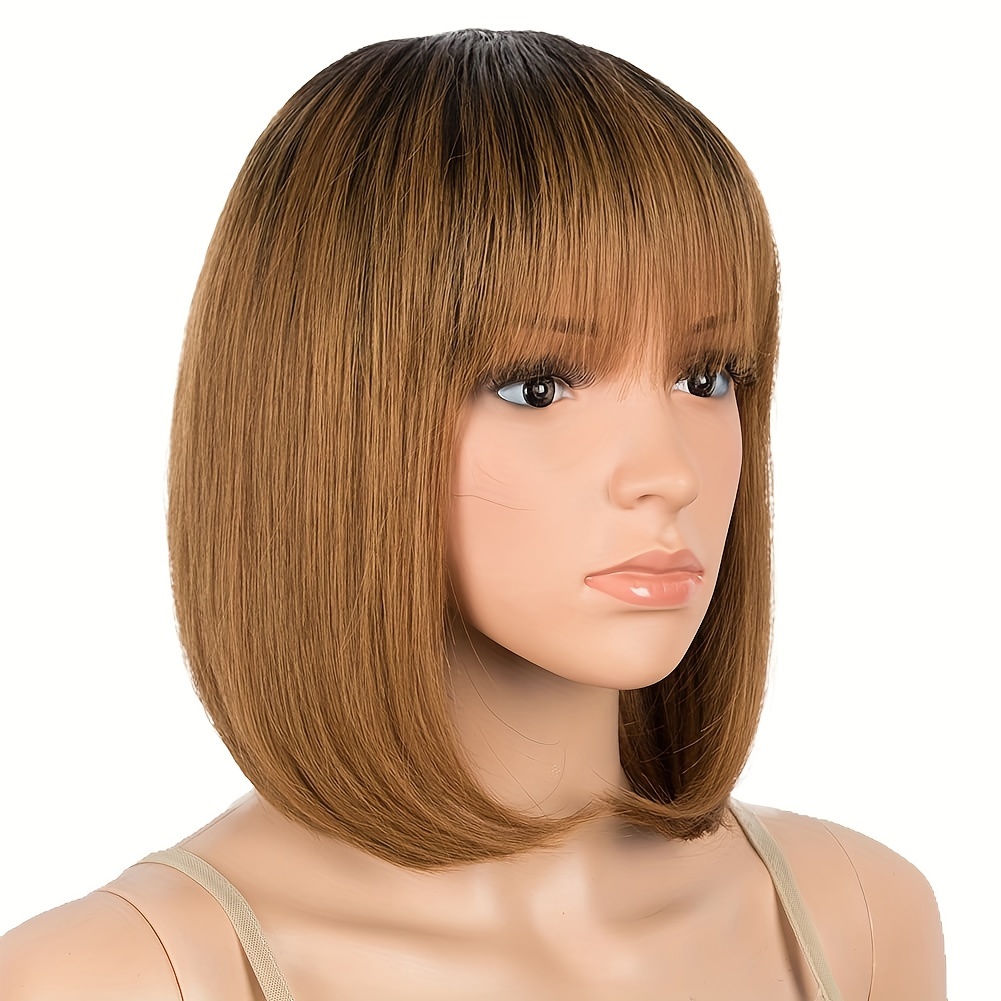 Human Hair Wig Women Bob Wigs Bangs Omber Honey Blonde Temu Canada