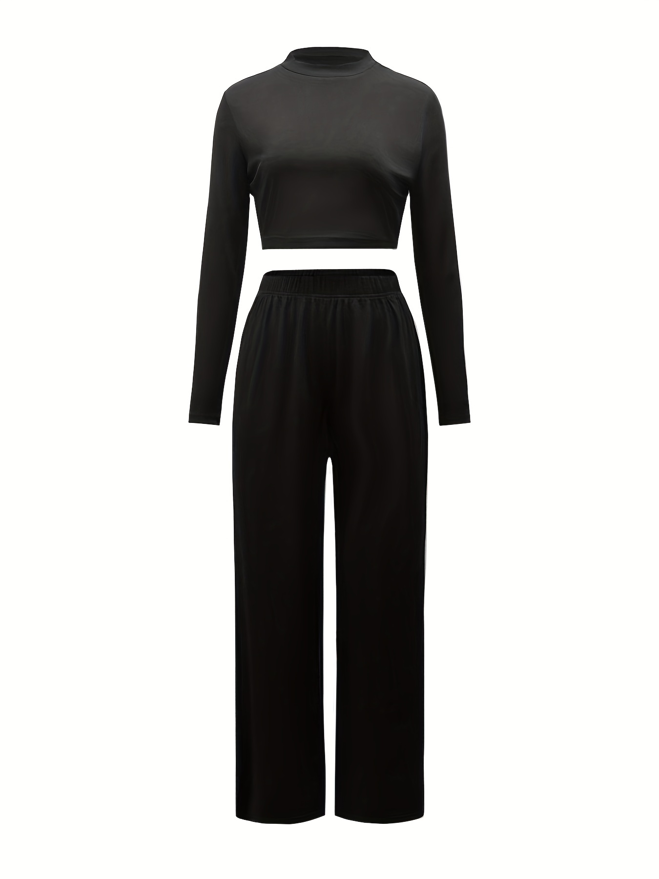 Casual Two-piece Set Long Sleeve Slim Crop Top & Pants