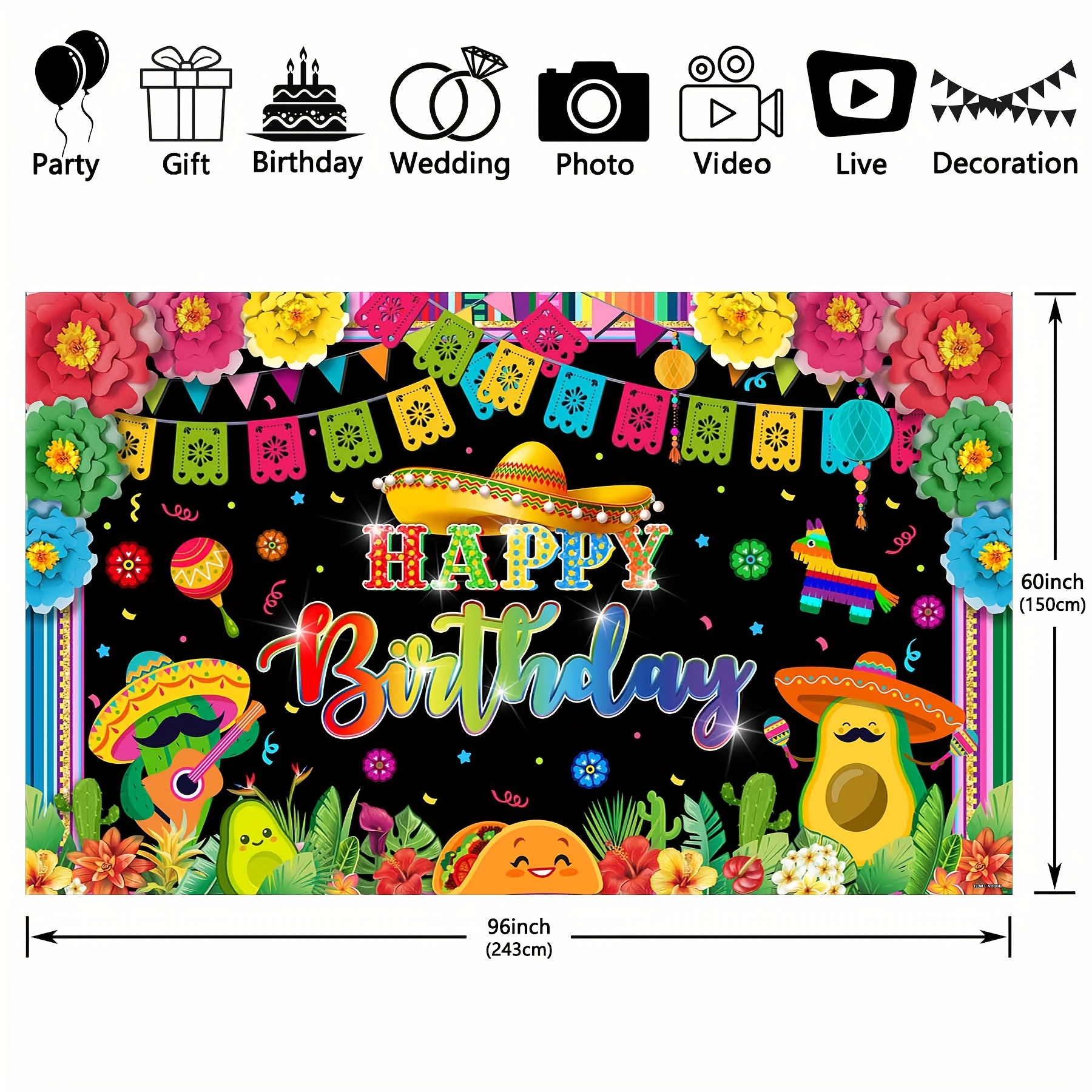 Fiesta Birthday Polyester Photography Backdrop Mexican Cinco - Temu