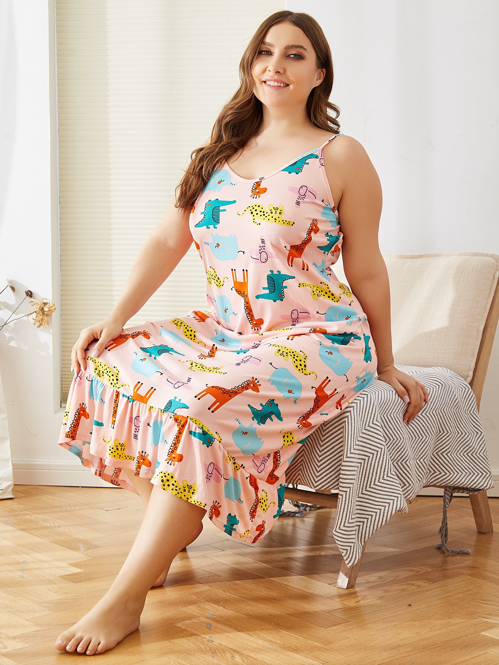 Plus Size Sexy Loungewear Dress Women's Plus Cute Cartoon - Temu