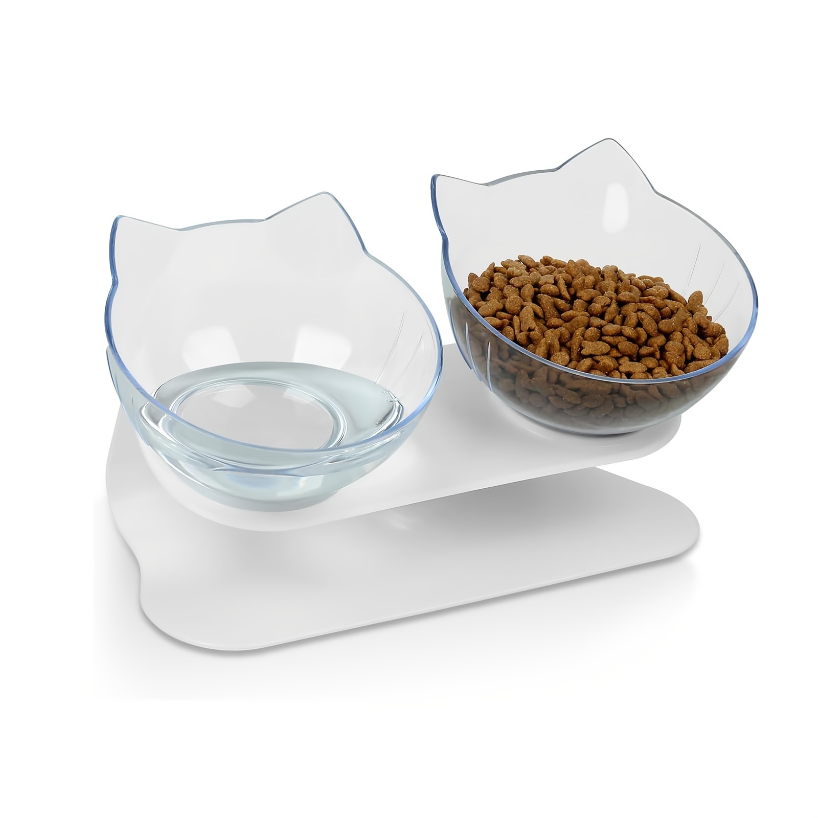 

Raised Cat Feeder With 2 Bowls - Plastic Elevated Pet Food & Water Dishes Set For Cats And Small Dogs, Non-slip With Groove Design For