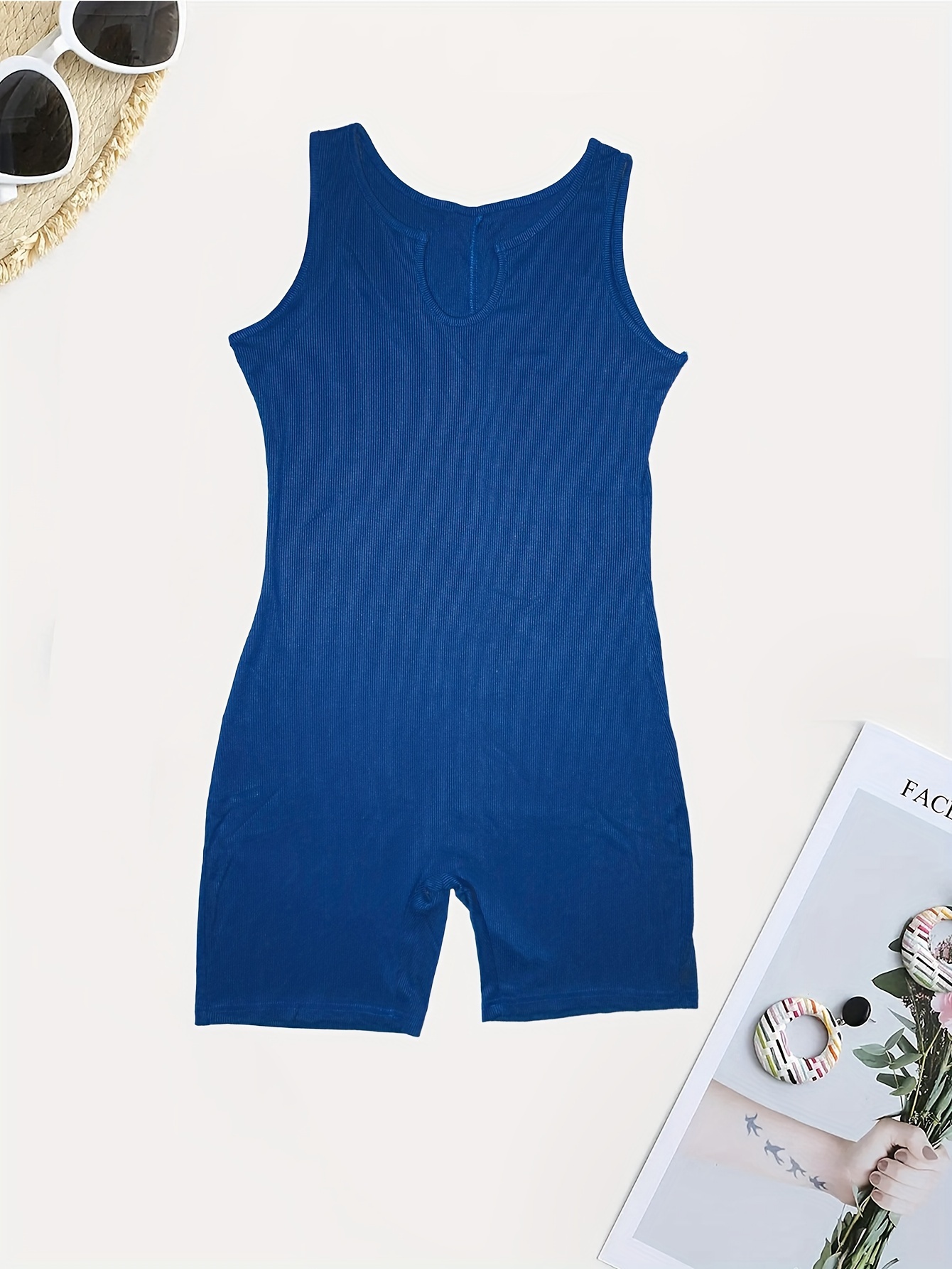 Solid Ribbed Jumpsuit Casual Scoop Neck Sleeveless Summer - Temu Canada
