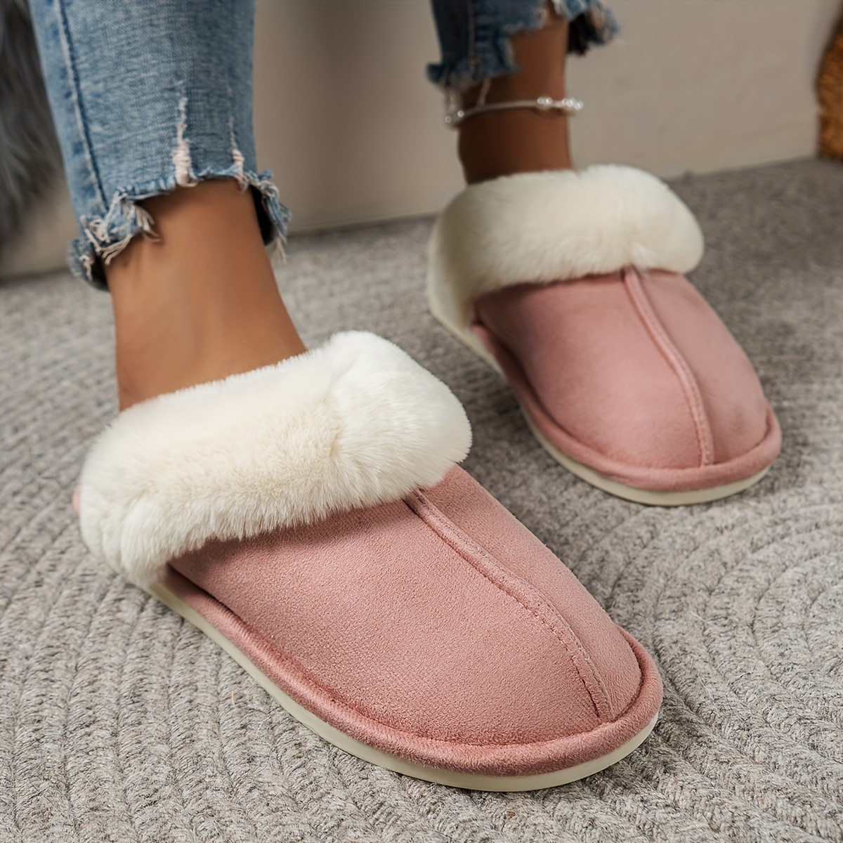 Women's Fluffy Furry Slipper Boots, Comfortable Closed Toe Slip On