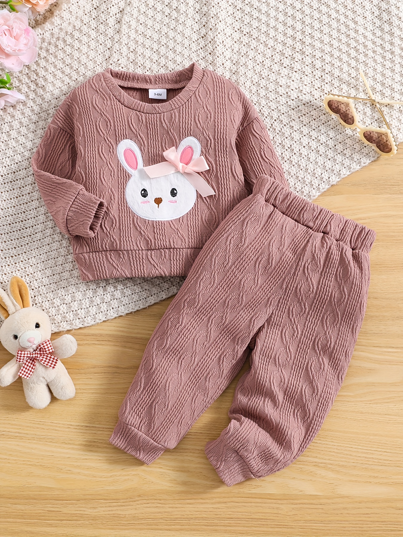 2pcs Toddler Girl Cute Animal Rabbit Print Sweatshirt and Letter Print Pants Set