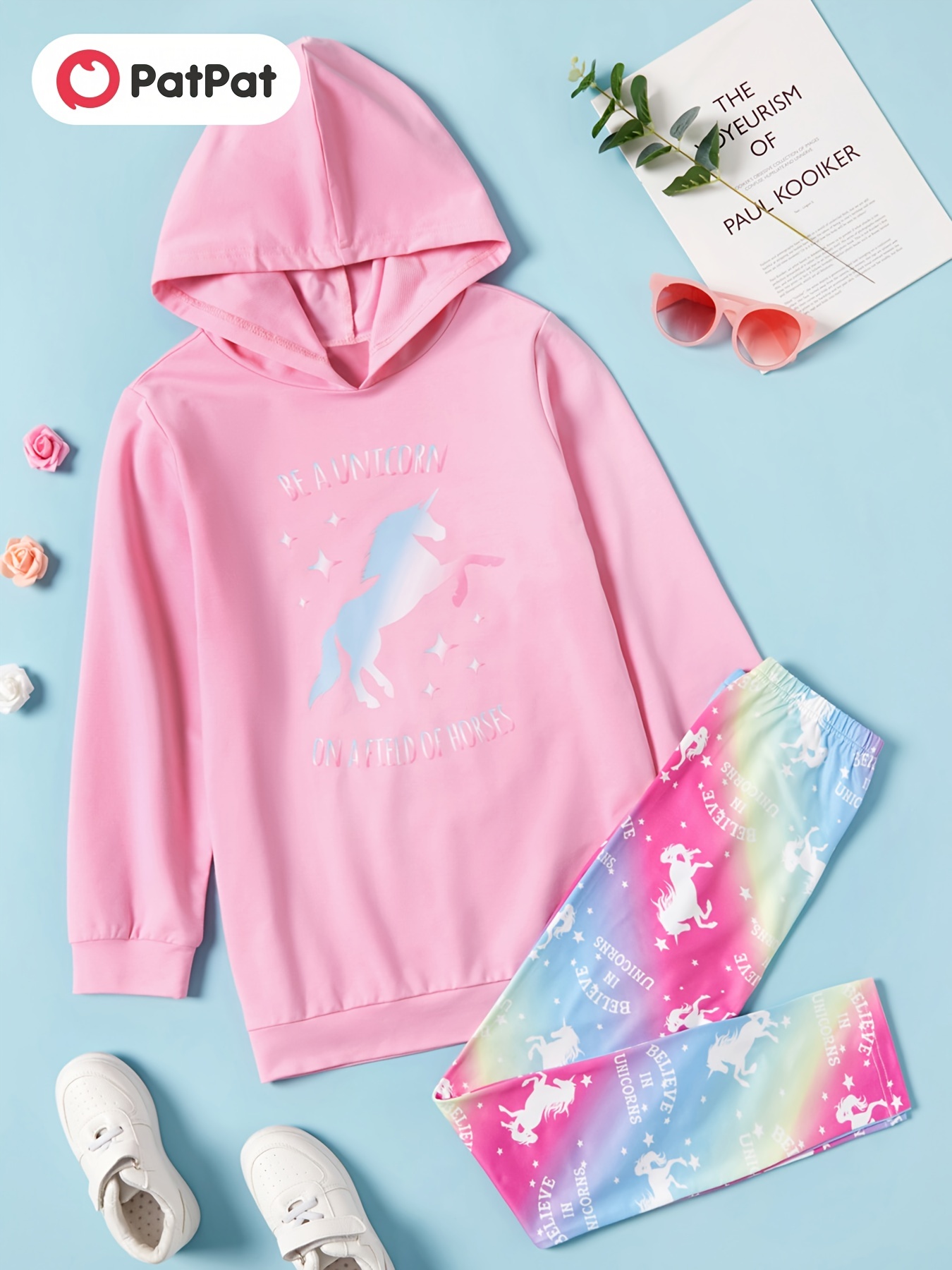 * 2pcs Kid Girl Cute & Adorable & Casual Unicorn Graphic Long*Sleeve Hoodie  Sports*top And Leggings Fashion Set For Spring & Autumn/Fall