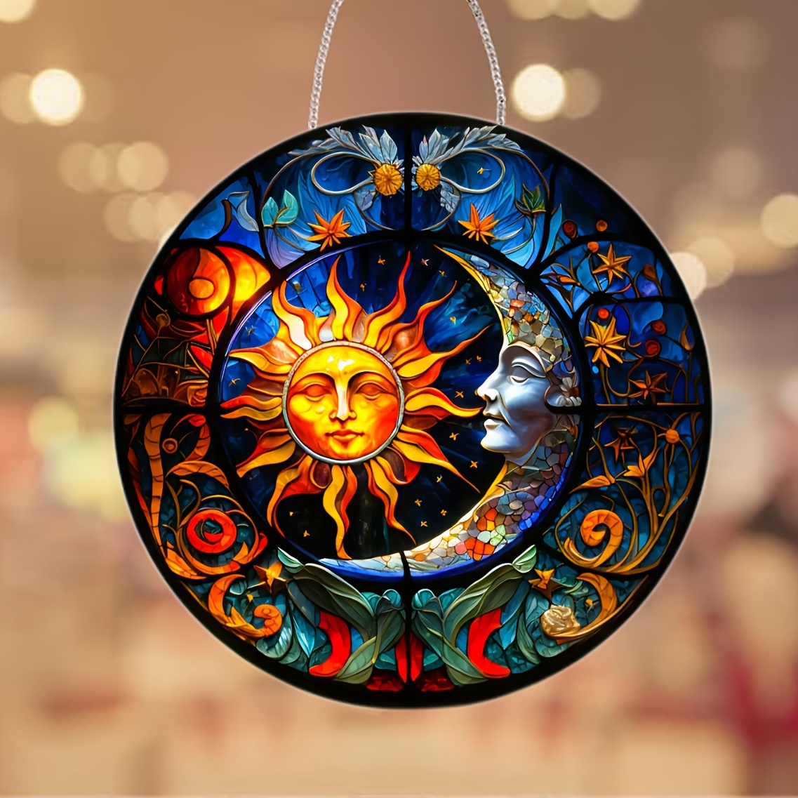 Sun And Moon Stained Suncatcher Window Wall Hanging Ornament - Temu
