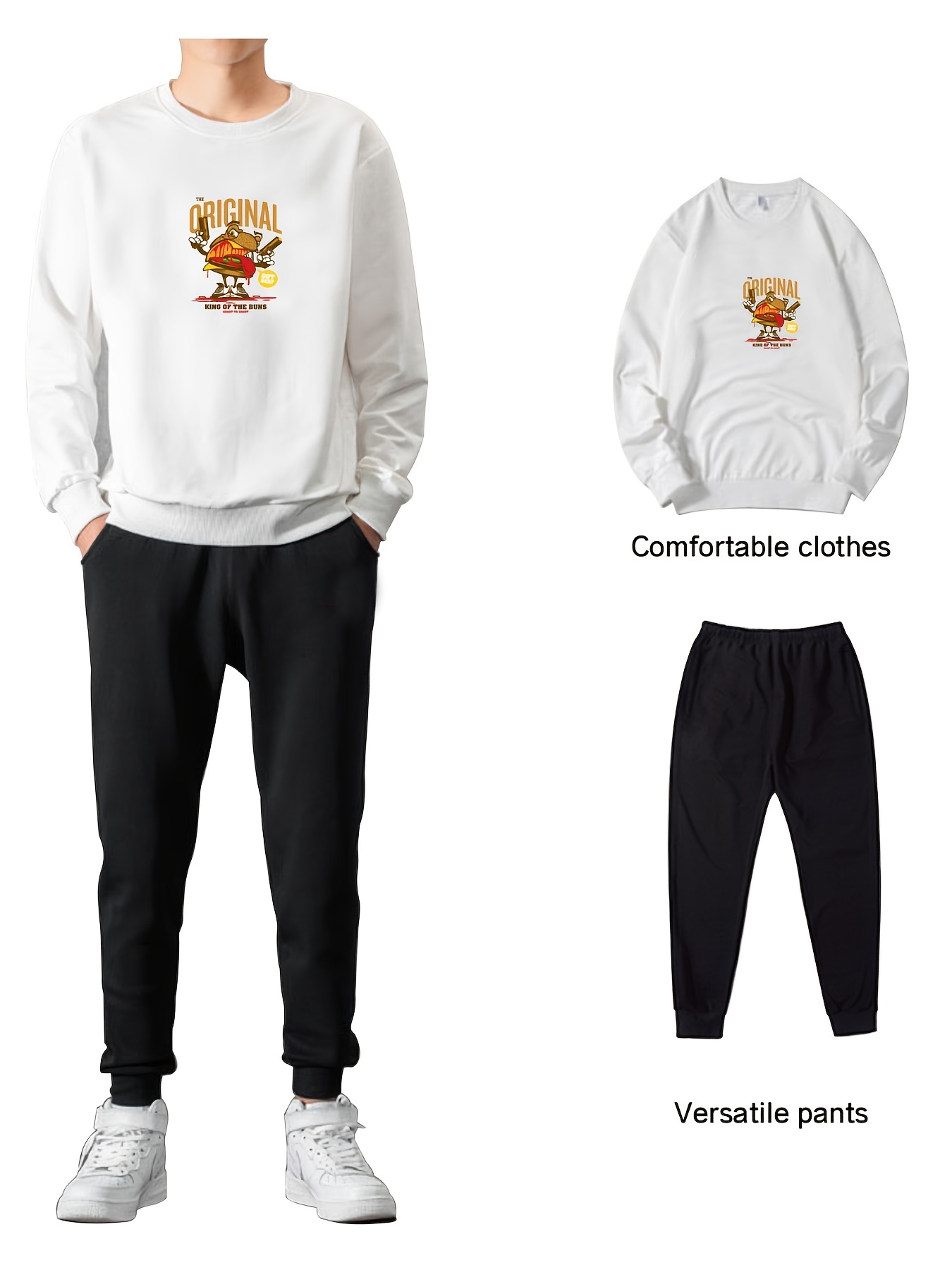 2pcs Men's Casual Sweatsuits Graphic Print Crew Neck Sweatshirt