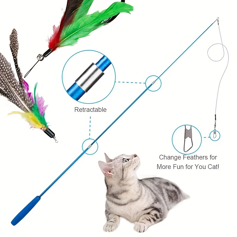 Fishing Rod Feather Super Long Cat Teaser Stick Interactive - Temu