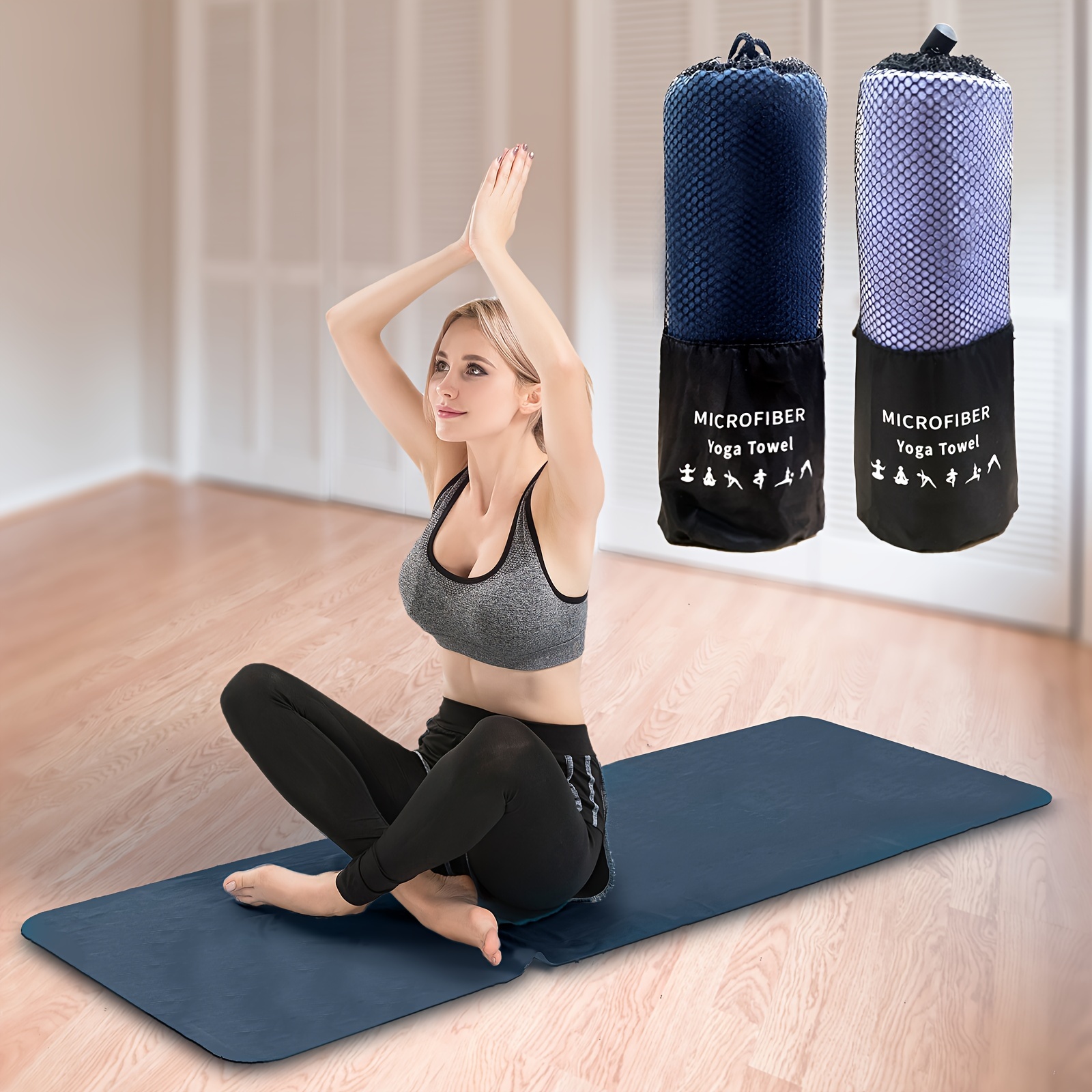 Yoga Mat Towel with Corner Pockets - Microfiber Yoga Towels for