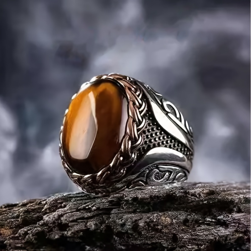 Vintage Tiger Eye Gemstone Ring, Classic Oval Design