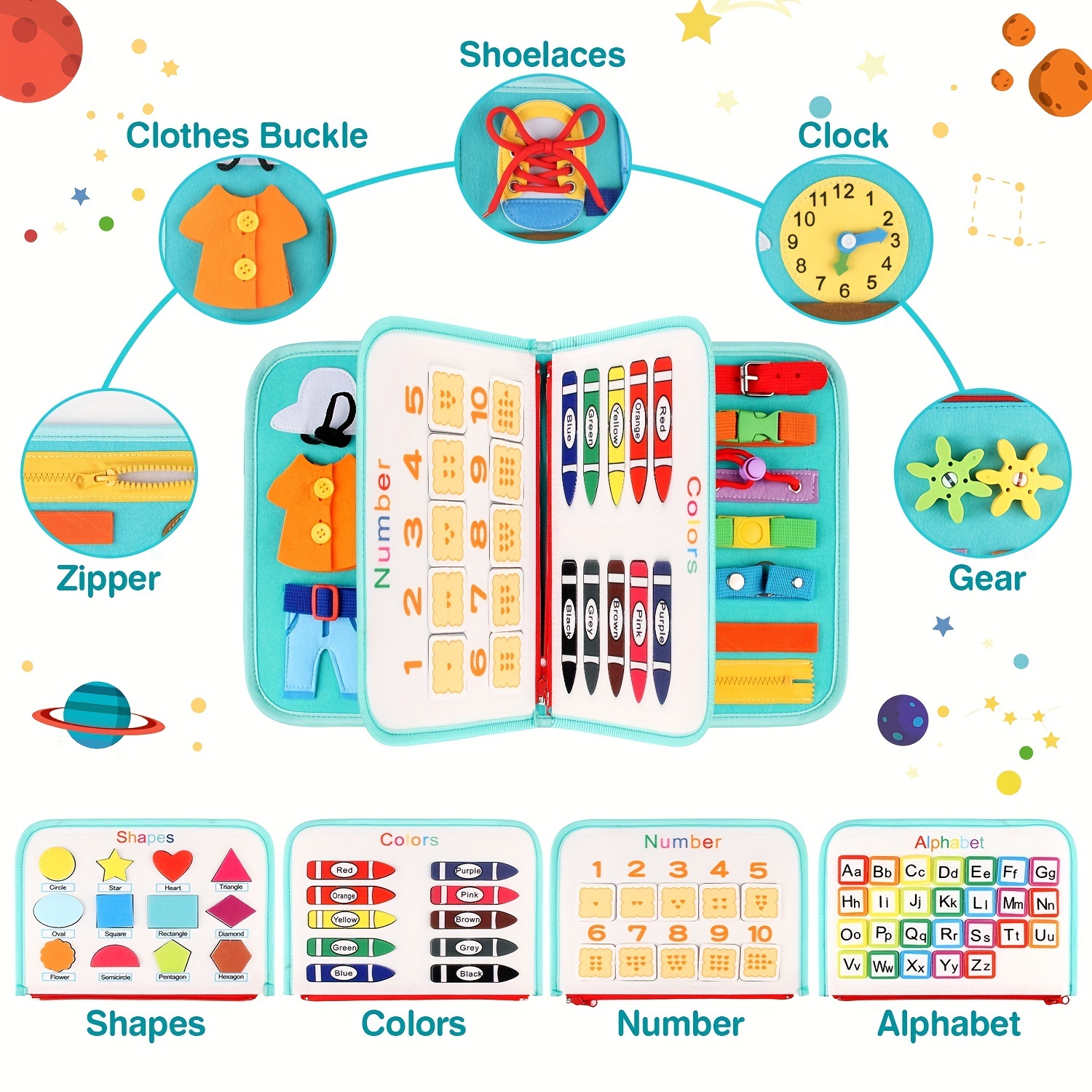 Tabla de actividades para niños de 1, 2, 3, 4 años, juguetes sensoriales  Montessori para niños pequeños de 1 a 3 años, libro ocupado para  actividades