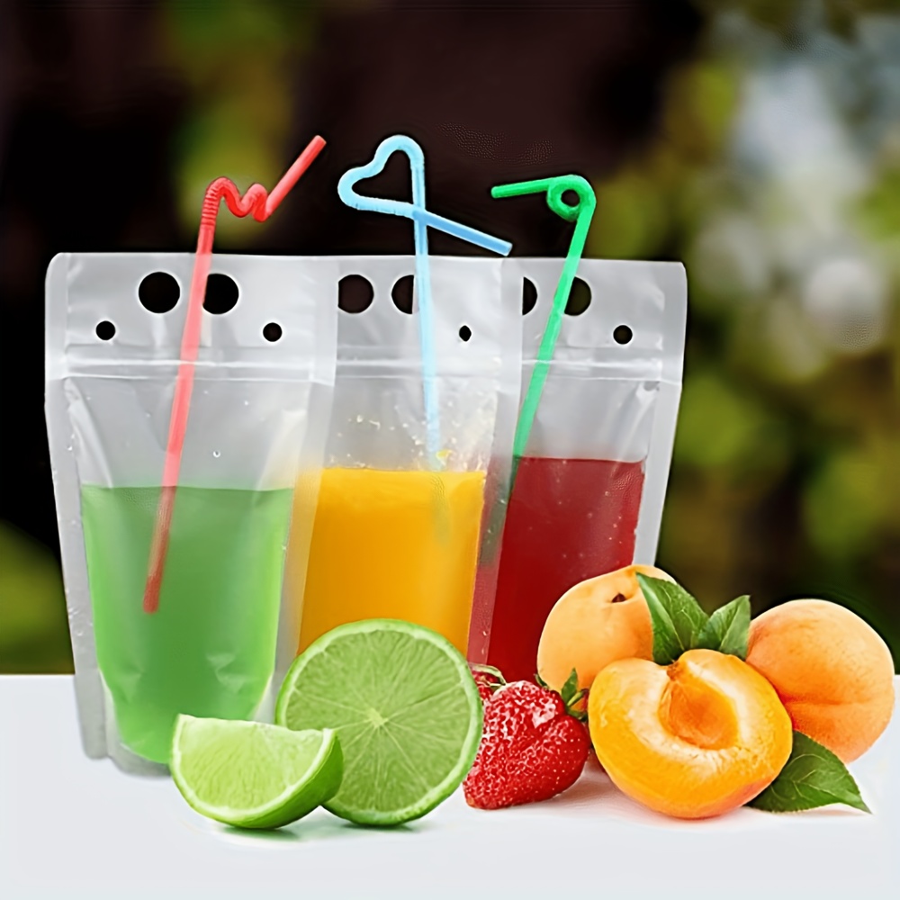 100 Pack Reusable Drink Pouches Stand Up Smoothie Juice Bags w/ Drinking  Straws
