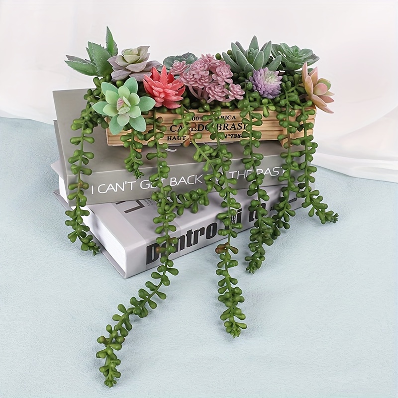 Dahey Artificial Succulents Hanging Plants Fake String of Pearls in Modern  Ceramic Wall Planter (4 String of Pearls and 2