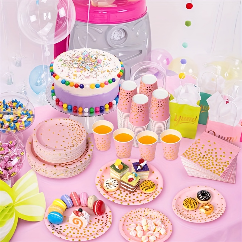 Juego de vajilla de cumpleaños de 96 piezas para decoración de mesa de  cumpleaños de oro rosa, suministros de platos de postre de cumpleaños