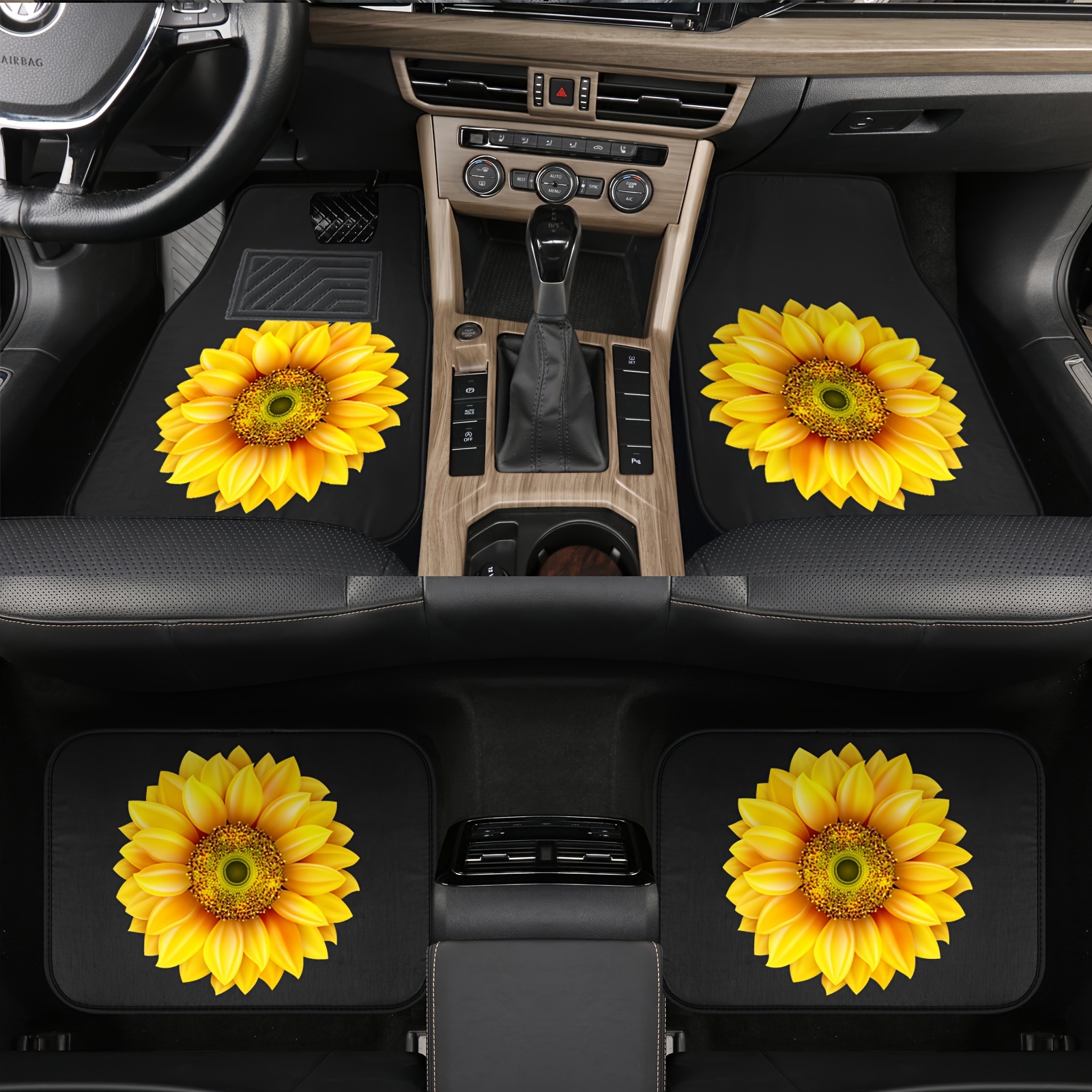 Sunflower Printed Car Floor Mats Universal Front Rear Full - Temu