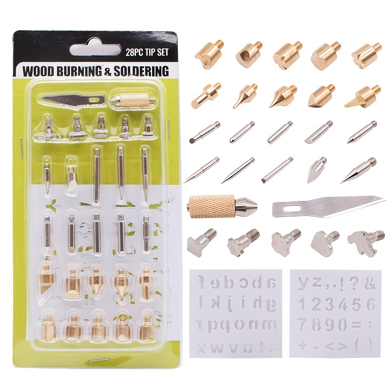  23pcs Wood Burner Tips Set Pyrography Brass Wood Burning Tip  for Wood Soldering Carving Embossing Woodburning Accessories