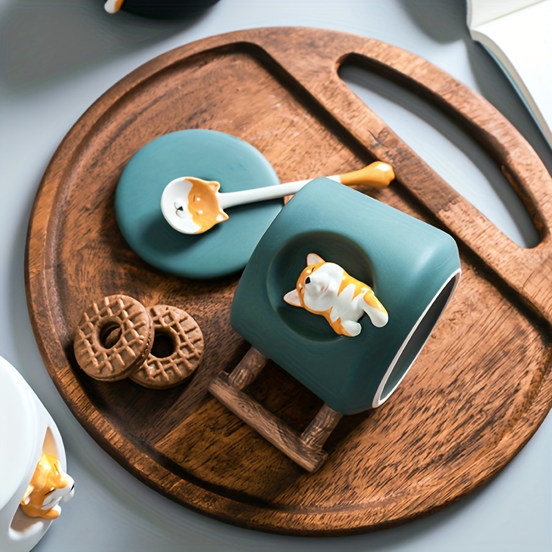Cute Shiba Coffee Mug With Lid And Spoon Ceramic Coffee Cups - Temu